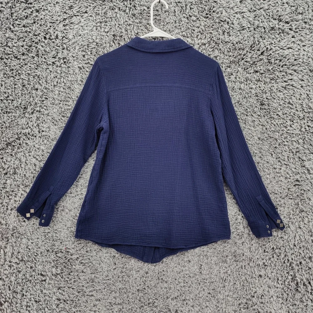 Soft Surroundings Women Coastal Gauze Preppy Airy Button Up Shirt M Navy Top - Picture 4 of 16